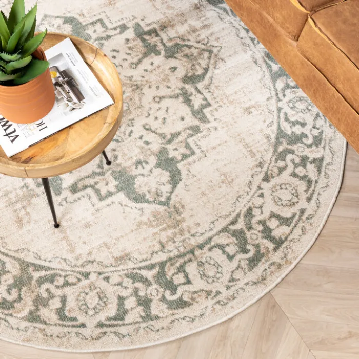 Teppich Vintage Rund - Spring Medaillon Creme Grün