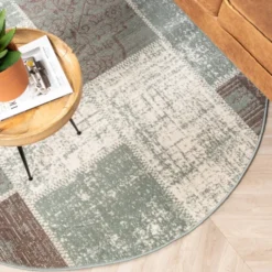Teppich Vintage Rund - Spring Patchwork Grün Grau