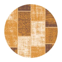 Teppich Vintage Rund - Spring Patchwork Ockergelb Taupe
