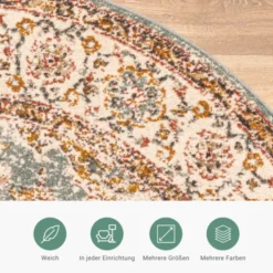 Teppich Vintage Rund - Thirza Medaillon Hellblau Bunt