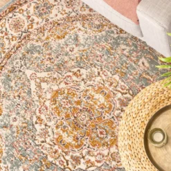 Teppich Vintage Rund - Thirza Medaillon Hellblau Bunt