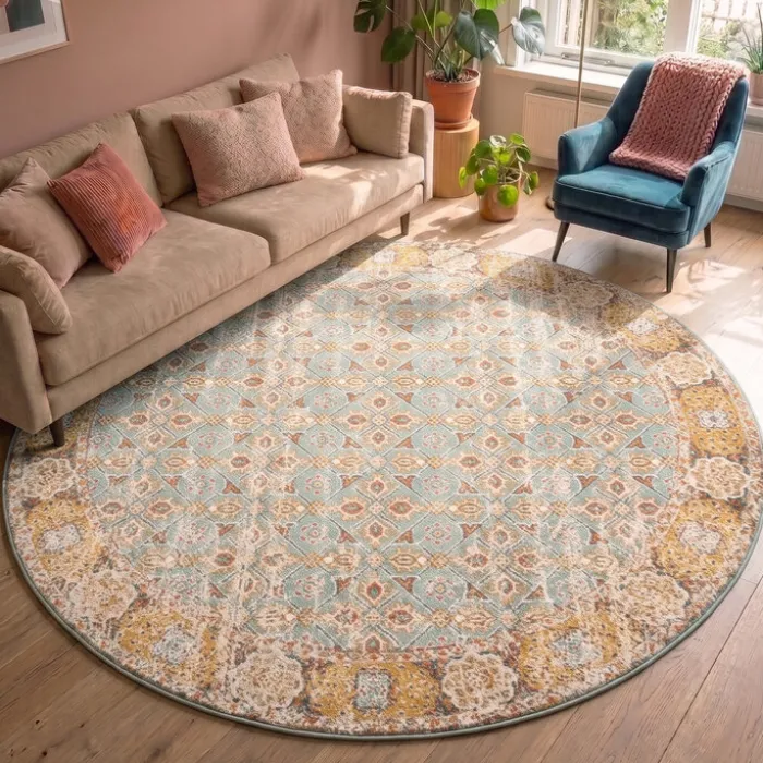 Teppich Vintage Rund - Thirza Oriental Hellblau Bunt