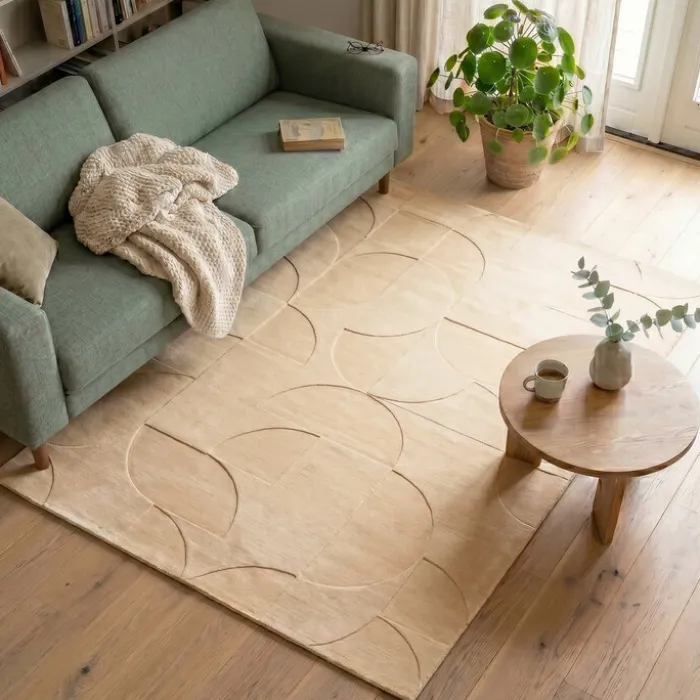 Teppich Wohnzimmer - Charm Circles Beige