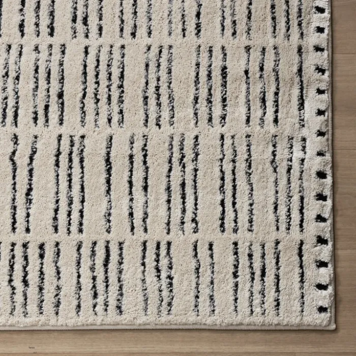 Teppich Wohnzimmer - Yune Lines Creme Schwarz
