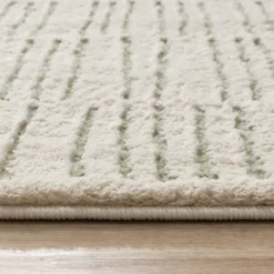 Teppich Wohnzimmer - Yune Lines Creme Grün