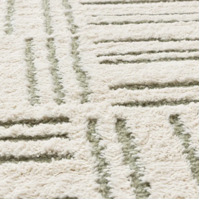 Teppich Wohnzimmer - Yune Lines Creme Grün