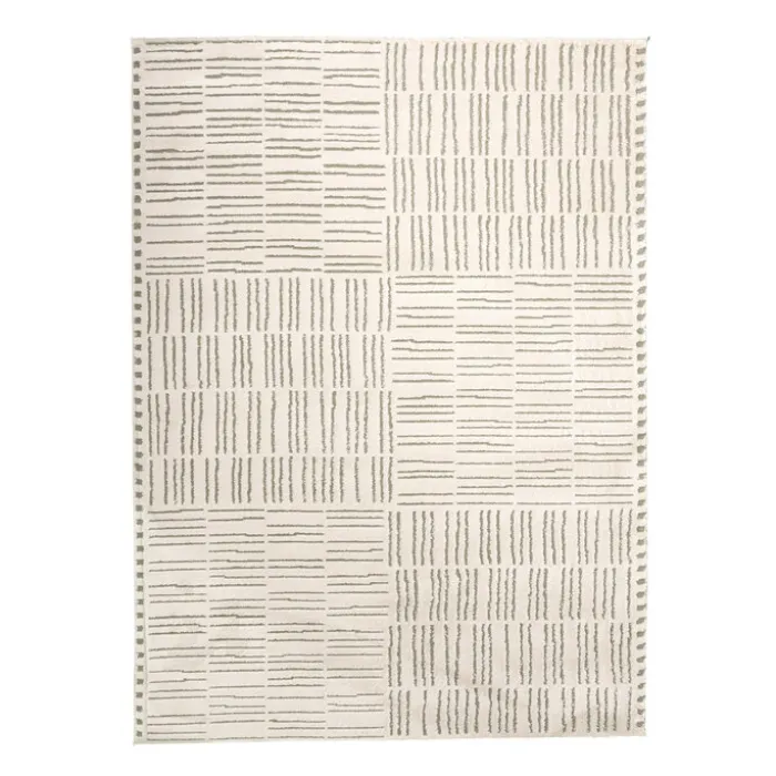 Teppich Wohnzimmer - Yune Lines Creme Grün