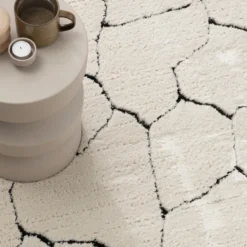 Teppich Wohnzimmer - Yune Stone Creme Schwarz