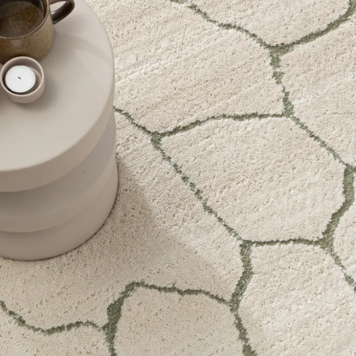 Teppich Wohnzimmer - Yune Stone Creme Grün