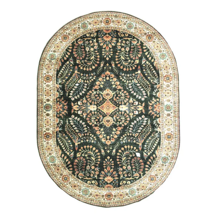Vintage Gartenteppich Oval - Santo Flora Dunkelgrün