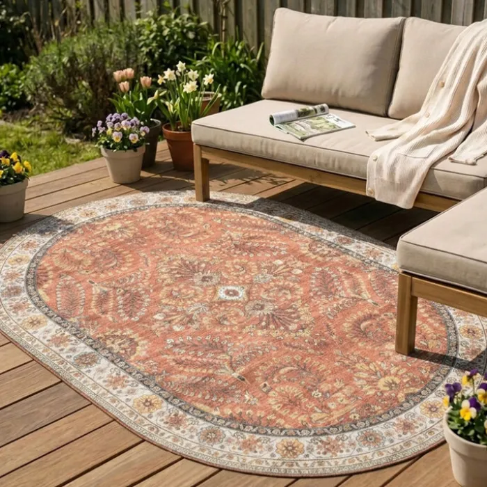 Vintage Gartenteppich Oval - Santo Flora Terrakotta