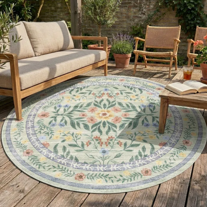Vintage Gartenteppich Rund - Luana Dunkelgrün