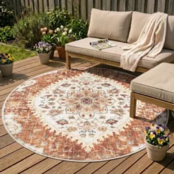 Vintage Gartenteppich Rund - Santo Mandala Terrakotta