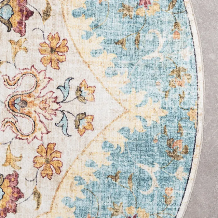 Vintage Gartenteppich Rund - Santo Mandala Hellblau