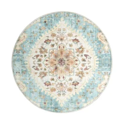 Vintage Gartenteppich Rund - Santo Mandala Hellblau