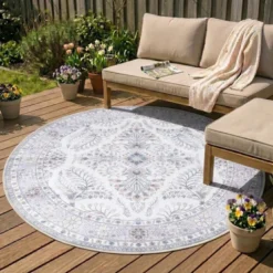 Vintage Gartenteppich Rund - Santo Flora Weiß