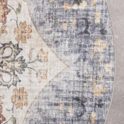 Vintage Gartenteppich Rund - Santo Mandala Blau Grau