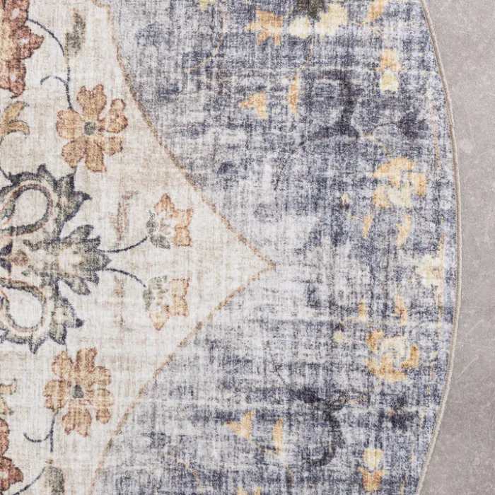 Vintage Gartenteppich Rund - Santo Mandala Blau Grau