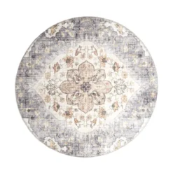 Vintage Gartenteppich Rund - Santo Mandala Blau Grau