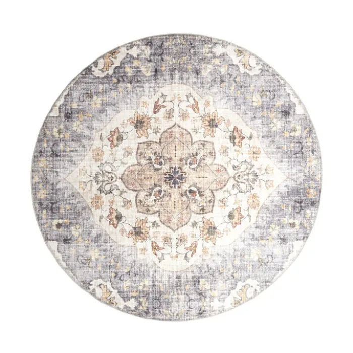 Vintage Gartenteppich Rund - Santo Mandala Blau Grau