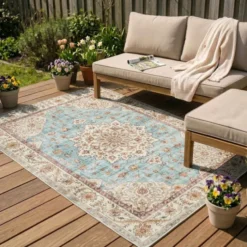 Vintage Gartenteppich - Santo Medaillon Hellblau