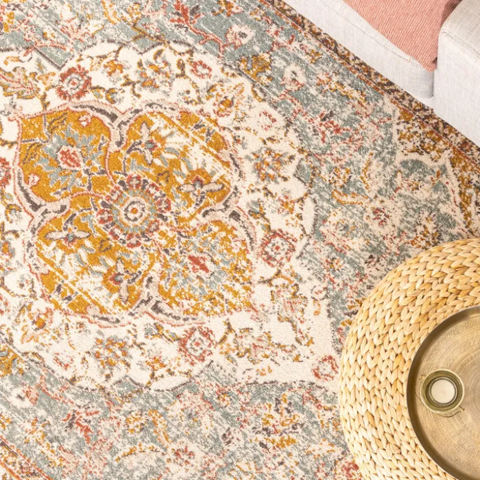 Vintage Teppich - Thirza Medaillon Hellblau Bunt