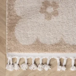 Waschbarer Kinderteppich - Moos Flower Creme