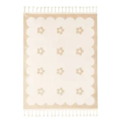 Waschbarer Kinderteppich - Moos Flower Creme