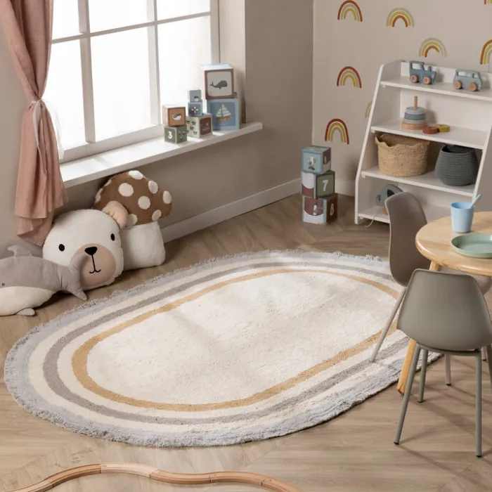 Waschbarer Kinderteppich Oval - Milo Grau