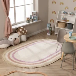 Waschbarer Kinderteppich Oval - Milo Rosa