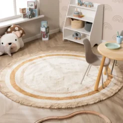 Waschbarer Kinderteppich Rund - Milo Beige