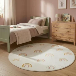 Waschbarer Kinderteppich Rund - Evi Rainbow Bunt