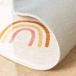 Waschbarer Kinderteppich Rund - Evi Rainbow Bunt