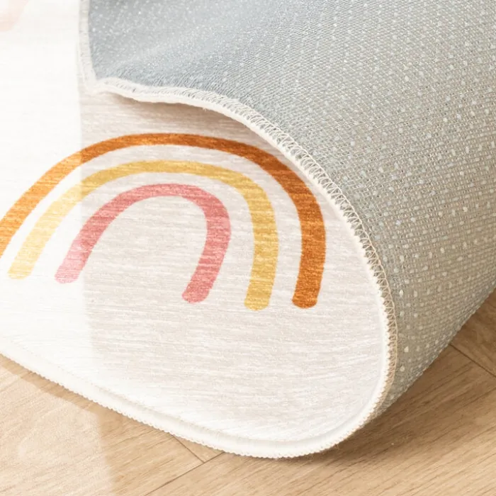 Waschbarer Kinderteppich Rund - Evi Rainbow Bunt