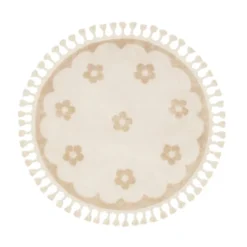 Waschbarer Kinderteppich Rund - Moos Flower Creme