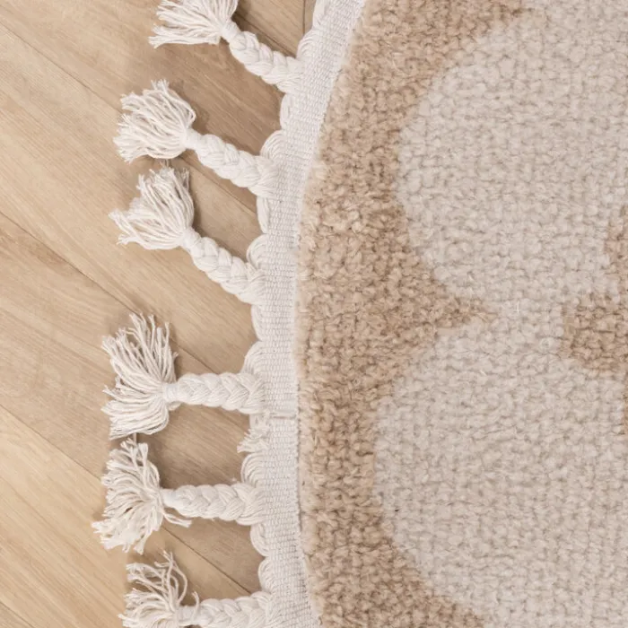 Waschbarer Kinderteppich Rund - Moos Flower Creme