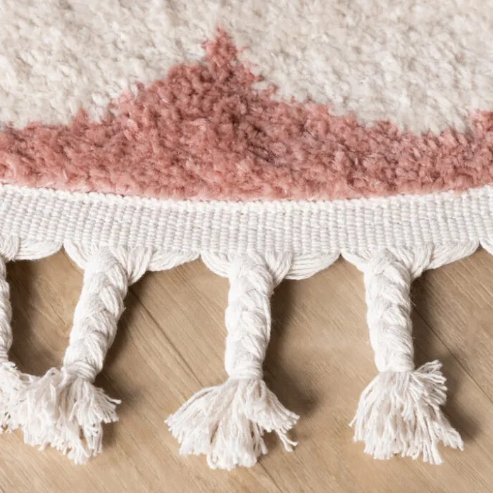 Waschbarer Kinderteppich Rund - Moos Flower Rosa
