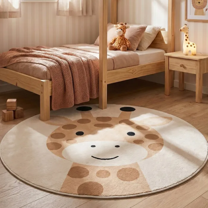 Waschbarer Spielteppich Rund - Sammy Giraffe Beige