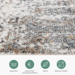 Waschbarer Teppich Abstrakt - Misha Grunge Creme Grau