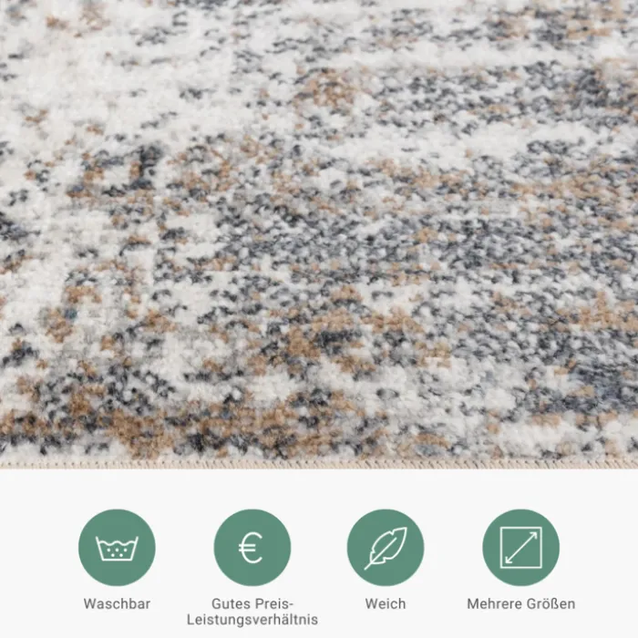 Waschbarer Teppich Abstrakt - Misha Grunge Creme Grau