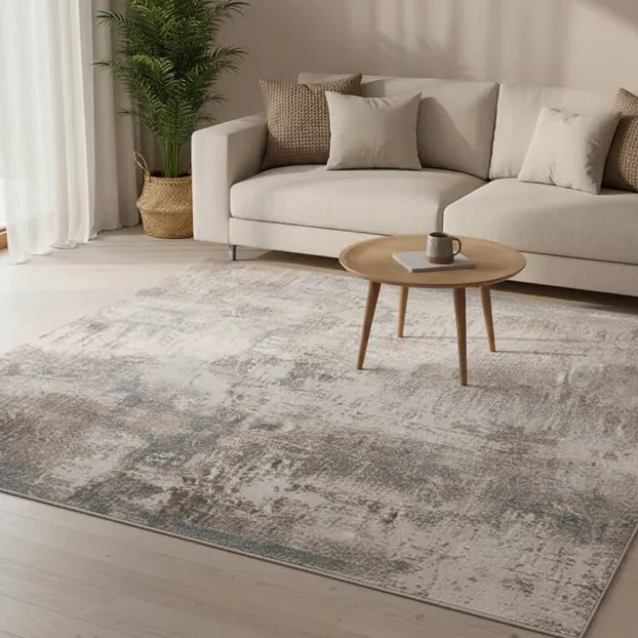 Waschbarer Teppich Abstrakt - Misha Grunge Creme Grau
