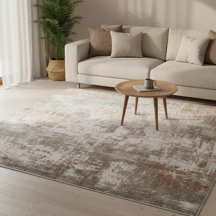 Waschbarer Teppich Abstrakt - Misha Grunge Creme Braun
