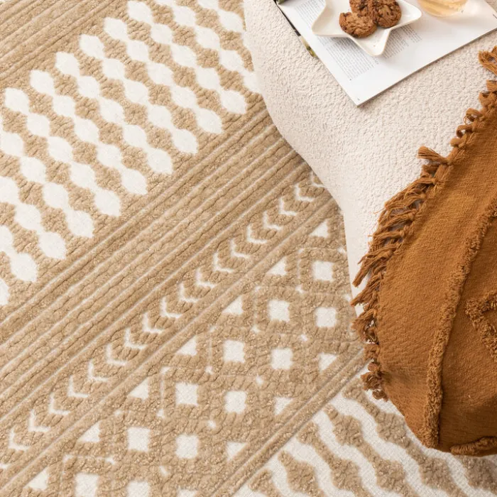Waschbarer Teppich - Dunya Geo Beige Weiß