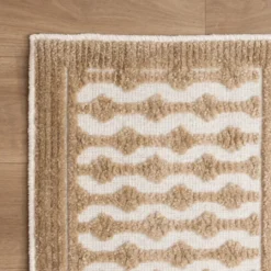 Waschbarer Teppich - Dunya Geo Beige Weiß