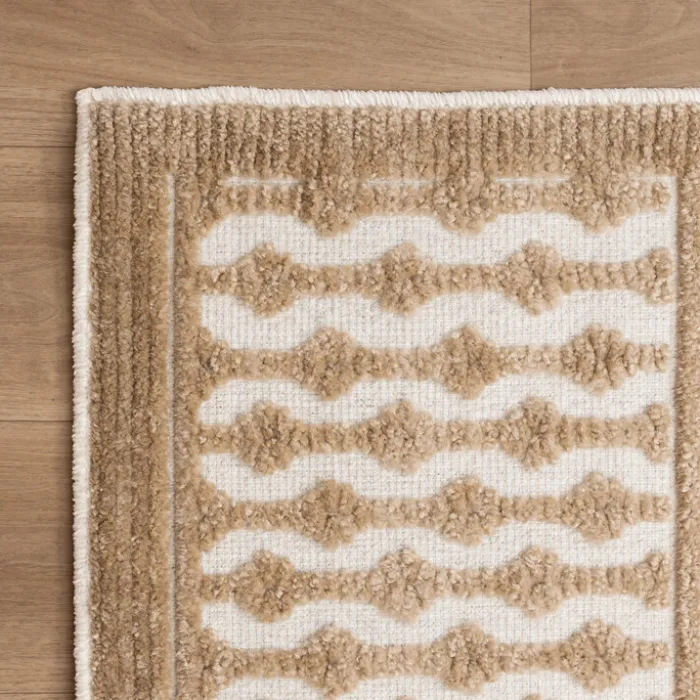 Waschbarer Teppich - Dunya Geo Beige Weiß