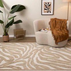 Waschbarer Teppich - Dunya Zebra Beige Weiß