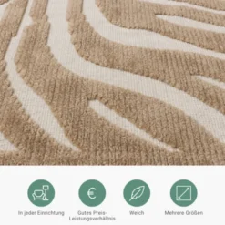 Waschbarer Teppich - Dunya Zebra Beige Weiß