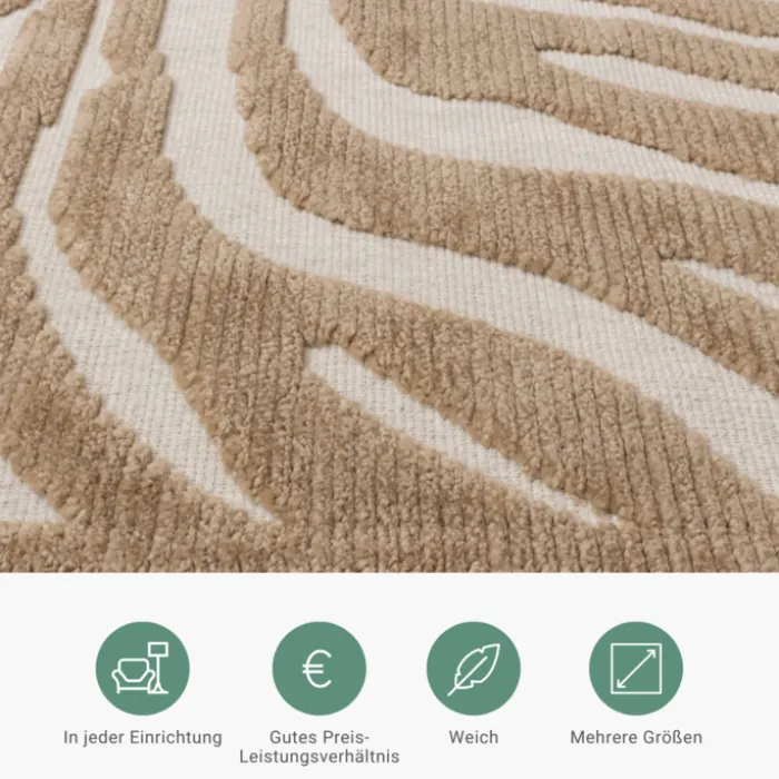 Waschbarer Teppich - Dunya Zebra Beige Weiß