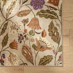Waschbarer Teppich - Misty Flowers Creme