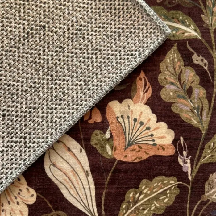 Waschbarer Teppich - Misty Flowers Braun